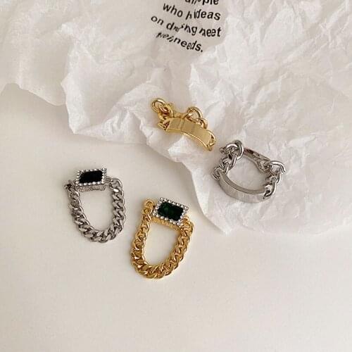 SRCOI Vintage Geometric Green Zircon Index Finger Ring Simple Temperament Metal Chain Ring For Women Fashion Party Jewelry