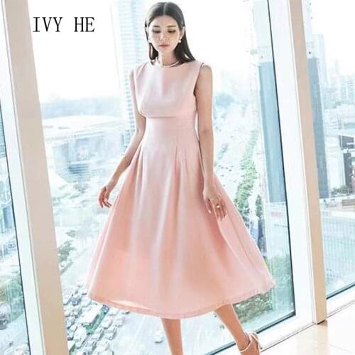 IVY HE High Quality Summer Dress Woman Clothing 2021 Light Luxury Fashion Pink Waist Midi Long Dress Traf Robe ZA Party Dresses