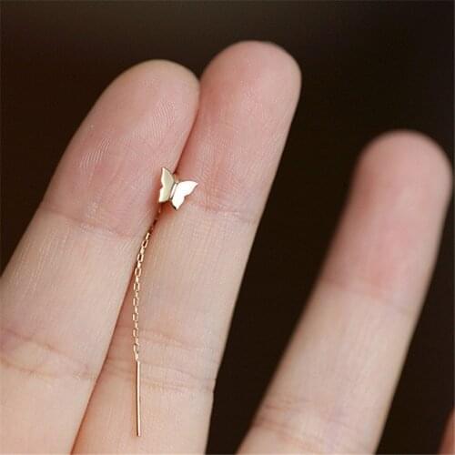 925 Sterling Silver Korean Simple Butterfly Stud Earrings For Women 14k Gold Long U-shaped Tassel Earrings Fashion Jewelry