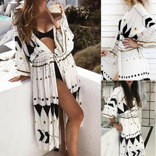 Women Summer Beach Bathing Suit Cardigan Wear Bikini Holiday Swimwear Floral Cover Up Kimono Boho Skirt Dress Sun Dress New