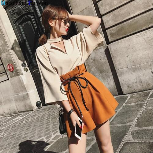 Ropa mujer 2019 Summer clothes 2piece set women Three Quarter sleeves+Shorts suit skirts suit ensemble femme 2 pieces S-XXL