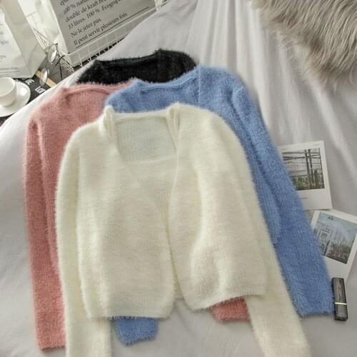 MohairShortTwo Piece Outfits for Women Casual Sweet Knitwear Suit Korean Vintage Short Knit Cardigan Vest Tops 2 Piece Set2021