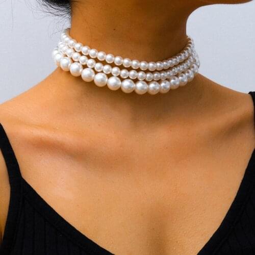 Fashion Imitation Pearl Necklace Womens Triple Layer 10mm Pearl Necklace Suitable for Women Neck Necklace