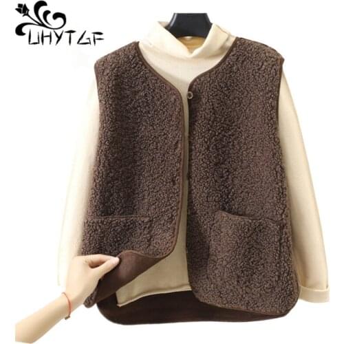 UHYTGF Vests for women Quality lambswool Plush winter vest waistcoat women warm jacket female sleeveless short top plus size1500