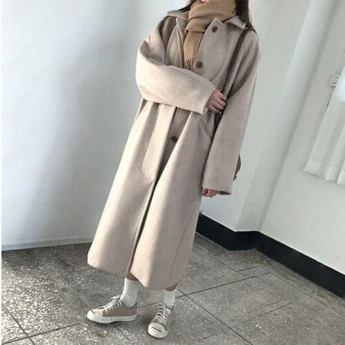 Winter Beige Elegant Wool Coat Women Korean Fashion Black Long Coats Vintage Minimalist Woolen Overcoat Camel Oversize Outwear