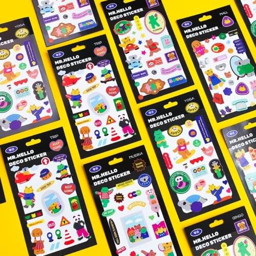 1 Sheet MR.HELLO Series Cute Animal Stickers DIY Seamless Computer Stickers Hand Account Material Decoration Korean Stationery