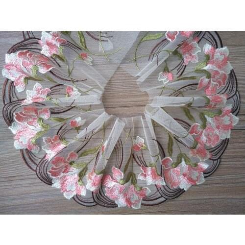 10Yards Floral Lace Trim Ribbon Blue Pink Fabric Mesh Tulle Ribbon DIY Craft Sewing Accessories For Wedding Garments 14cm