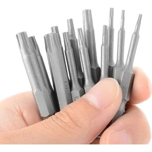 12 Pcs 50mm 1/4 Inch Hex Shank T5-T40 Torx Head Electric Screwdriver Bits Set