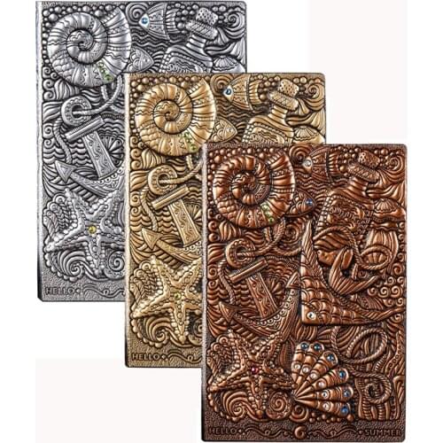 24PCS Vintage Leather Journal Daily Notepad Notebook Retro Planner Travel Diary Embossed Shells Starfish Sketchbook Wholesale K1