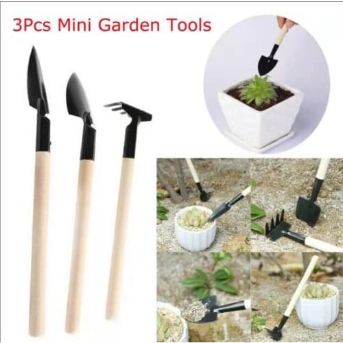 3pcs/set Mini Shovel Rake Wooden Handle Metal Head Shovel for Flowers Potted Plants Mini Garden Tool Seed Disseminators