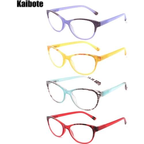 Kaibote Super Valued Pack 4 Pairs New Fashion Ladies Reading Glasses Cat Eye Frame Pattern Colored Quality Presbyopic Eyeglasses