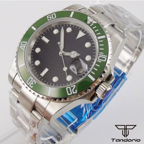 40mm tandorio Genuine NH35 MIYOTA 8215 Movement Mens Watch Black Dial Sapphire glass Date 904L Steel Bracelet