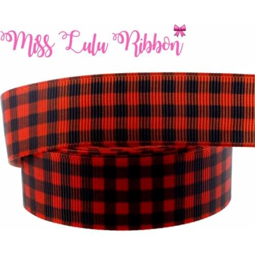 7/8"22mm Colorful Check Geometric Pattern Printed Grosgrain Ribbon Red with Black DIY Christmas 10yards/roll Hair Band Making