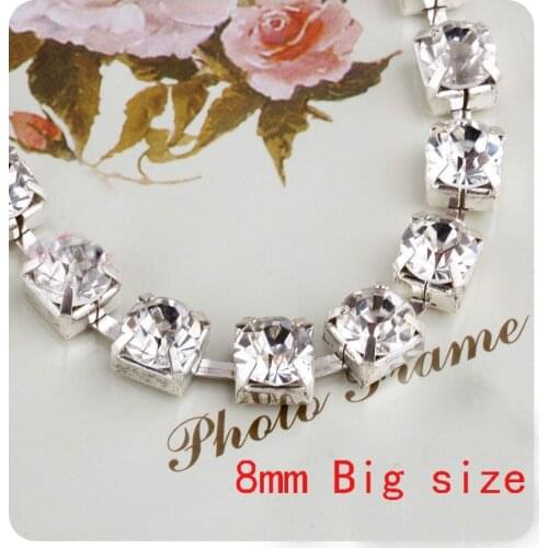Big size SS38 8mm10yard/ lot+rhinestone cup chain with AAA clear crystal stone silver base factory price strass wedding decorate