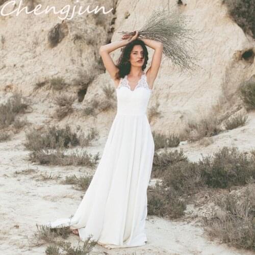 Chengjun V-Neck Sleeveless Cheap Simple Wholesale Boho Wedding Dresses For Bride