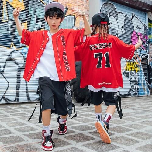 Kid Cool Hip Hop Clothing Cardigan T Shirt Baseball Shirt Jersey Top Summer Cargo Shorts for Girl Boy Dance Costume Clothes Wear