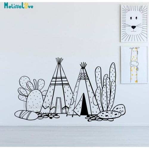 Nursery Teepee Cactus Decal Indian Scandinavian Living Room Bedroom Home Decor Removable Vinyl Wall Sticker Mural BD550