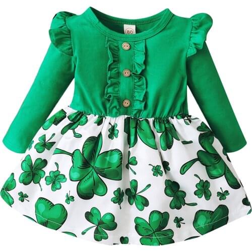 Baby St. Patricks Day Outfits 2021 Green Clover Festive Party Costume For Babies Newborn Spring Baby Girl Clothes Set Bimba