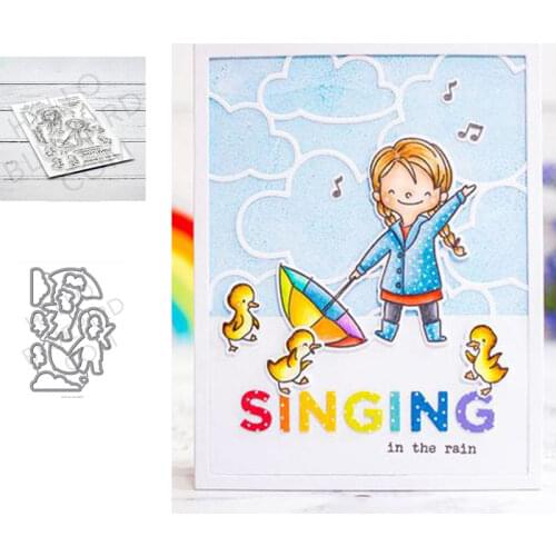 Girl Sing in the Rain New Metal Cutting Dies And Stamps Scrapbook Dariy Decoration Stencil Embossing Template DIY Make Albums