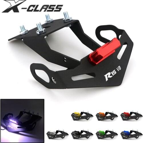 For Yamaha R15 V3 2017 2018 2019 2020 Motorcycle License Plate Frame Bracket Mount Holder with LED Indicator Light Red Blue Gold