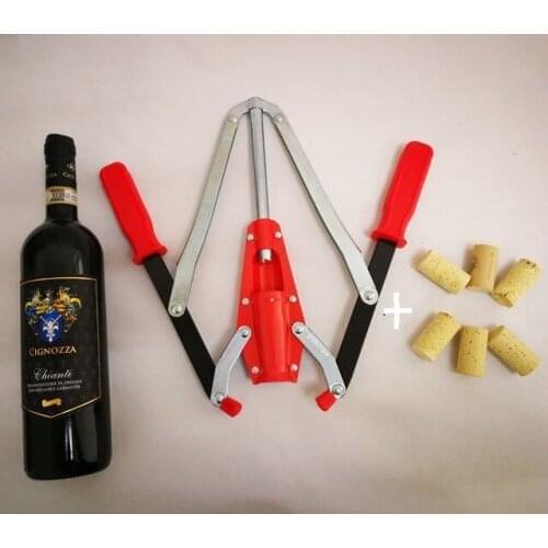 Double Lever Hand Corker Wine Bottle Corker with 2 Handled Corking for Homebrew wine making + 6 PCS wood bottle cork