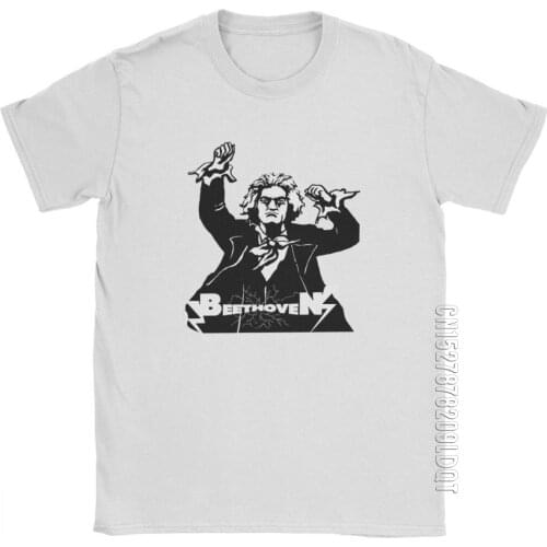 Mens T Shirt Funny Metal Beethoven Composer Printed Tops Heavy Metal Hard Rock Tee Shirt Crew Neck Pure Cotton Summer T-Shirt