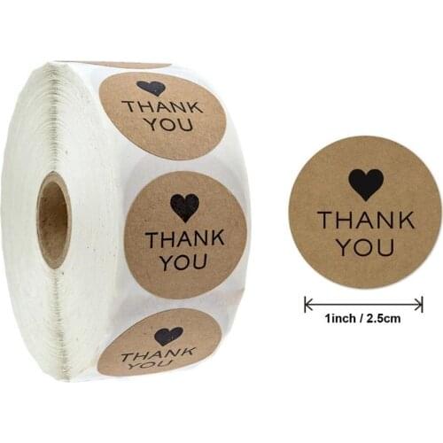 Heart Image Kraft Color Paper 1 inch Round Sticker In Stock Disposable Product Handemade Thankyou Label Adhesive Stickers