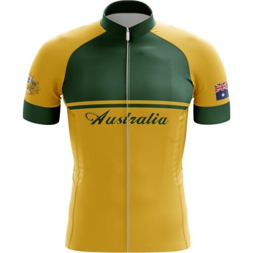 HIRBGOD Yellow Classic Cycling Jersey for Australia National Emblem Short Sleeve Bike Clothing Men Bicycle Shirts Top,TYZ566-01