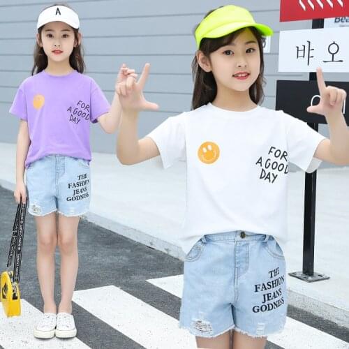 IENENS Summer Clothing Set Girls Short Sleeve Tees +Jeans Shorts Suits Child Clothes Outfits 4 to 12 Years Kids Casual Wear