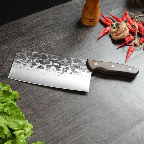 Forged Chopping Knife Wooden Knives For Kitchen Heavy Duty Poultry Chicken Bone Cutter 5cr15 Carbon Steel Full Tang Chef Cleaver
