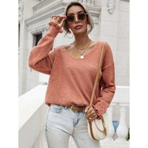 Fashion OL Autumn Knitted Sweaters Cuff Buttons V-Neck Pullover Tops Loose Cardigan Womens Sweater 2021