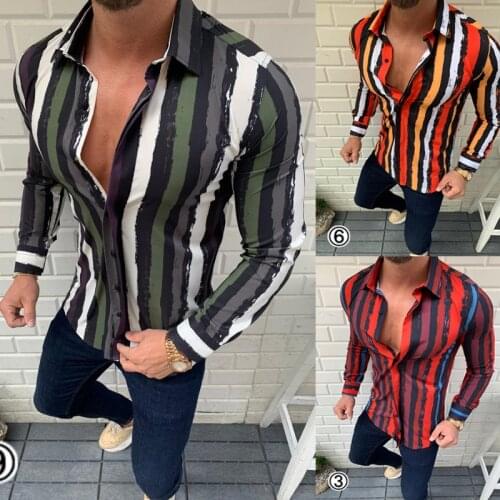 2021 Spring New 3D Stripe Print Shirt Men Hot Brand Casual Mens Clothing Personality Long Sleeve Shirt