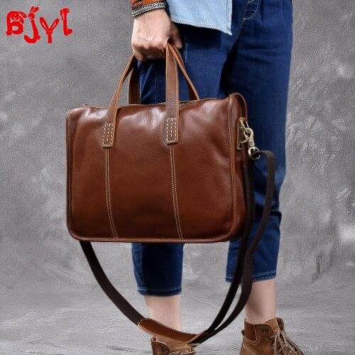 Mens Handbag Male Laptop Business Briefcase Men Crossbody Shoulder Bags Cowhide Leather Vintage Retro Sewing Thread Leather Tc