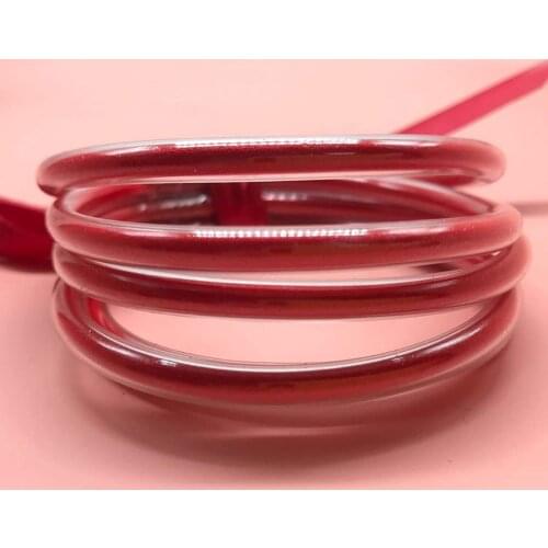 Red Glitter Jelly Bangle Bracelet Set - Gold Powder Lining Fashion Jewelry - Lightweight Cute Bracelets for Women Girl
