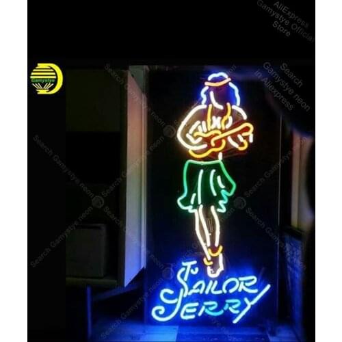 Neon Sign for Tattoo Sailor Jerry Girl play guitar Neon Tube sign glass Neon Signs For Home Guitar Store Display neon sign board