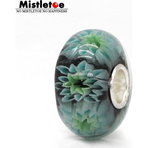 Mistletoe Jewelry 925 Sterling Silver 3D Flowers Murano Glass Charm Bead Fit European Bracelet