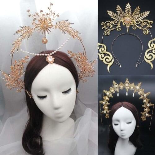 Hollow Crown Beaded Headband Pearl Chain Pendant Crown Photo Props DIY Material Package Luxury Embossed Hair Hoops