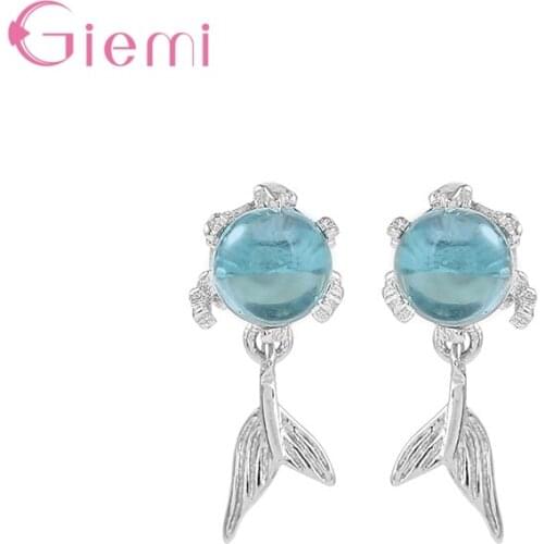 Simple Fashion Cubic Zircon Jewelry 925 Sterling Silver Mermaid Tail Stud Earrings Party Gift Women Girl Birthday Accessories