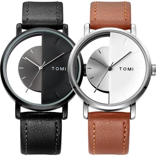 Transparent Dial Couple Watch for Men Women Lovers Quartz Wristwatch Unique Creative Design Minimalist Simple Male Female Reloj