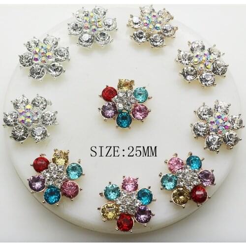 New 5Pcs/lot 25MM Flower clear AB rhinestone Button gold Wedding Bride holding flowers decorate hair accessories scrapbooking