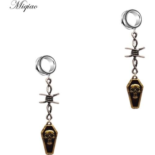 Miqiao 2pcs Personality Niche Barbed Wire Skull Ear Expander Pulley Ear Expander Human Body Piercing Jewelry