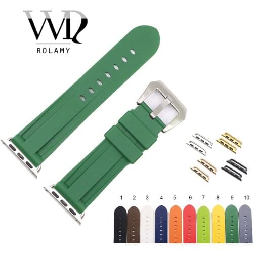 Rolamy Fashion 38 40 42 44mm Green White Silicone Rubber Replacement Wrist Watchband Strap Loops For Iwatch Series 4/3/2/1