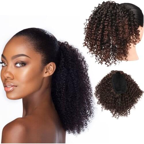 Synthetic Drawstring Afro Kinky Curly Ponytail Hair Bun Afro Puff Chignon Hairpiece Clip in Hair Extension Pony Tail For Women