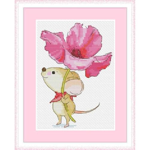 Precise Printing Kit A3229 Poppy Flower Mouse Fishxx Home Hand Embroidery