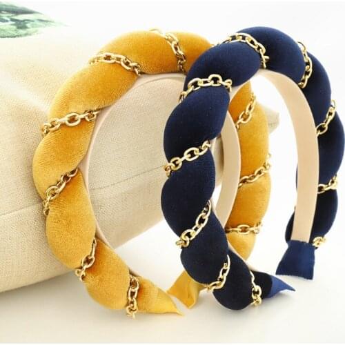 Vintage Velvet Sponge Hairband Head Hoop Hair Tie Texture Metal Chain Sponge Retro Headband Hair Accessories Fashion Turban
