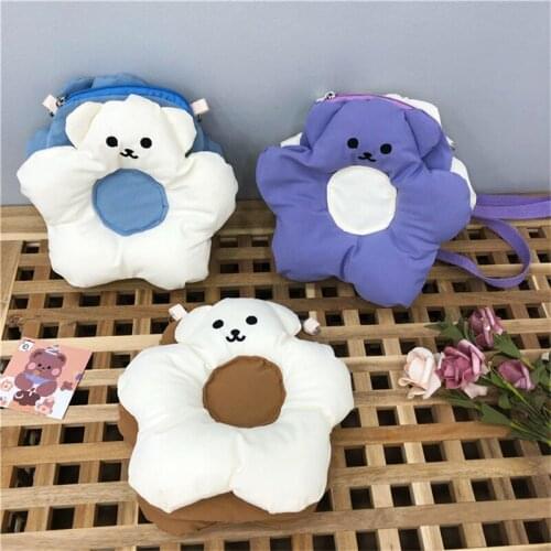 Cute Bear Flower Lady Shoulder Bag Fresh Teen Bump Slanted Bag