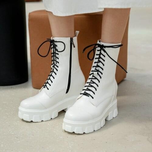 2020 Women Shoes Fashion Platform Boots Height Increasing Ankle Boots Autumn Wintre High Heel Zipper Ladies Boots