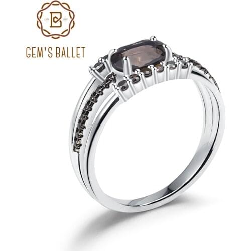 GEMS BALLET 0.75Ct Natural Oval Smoky Quartz Rings 925 Sterling Silver Vintage Finger Gemstone Ring for Women Fine Jewelry