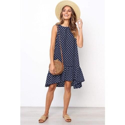 Womens Dress 2021 Multicolor Selection Holiday Beach Sundresses Breathable Polka Dot Printed Sleeveless Dress Beach Party New