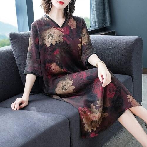 Loose Printed Patchwork Dress Women Half Sleeve Fashion Elegant Vintage Flower Party Vestidos Plus Size 5XL Ladies Elbise k829